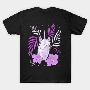 Unicorn and Hibiscus Pink White Floral Pattern T-Shirt